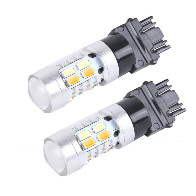2 PCS T25/3157 10W 1000 LM 6000K White + Yellow Light Turn Signal Light with 20 SMD-5730-LED Lamps And Len. DC 12-24V, T25 with 20 SMD-5730-LED Lamps