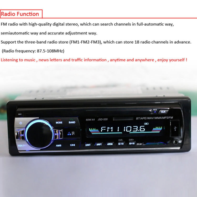 JSD-520 Car Stereo Radio MP3 Audio Player Support Bluetooth Hand-free Calling / FM / USB / SD, Ordinary Version, JSD-520, Ordinary Version