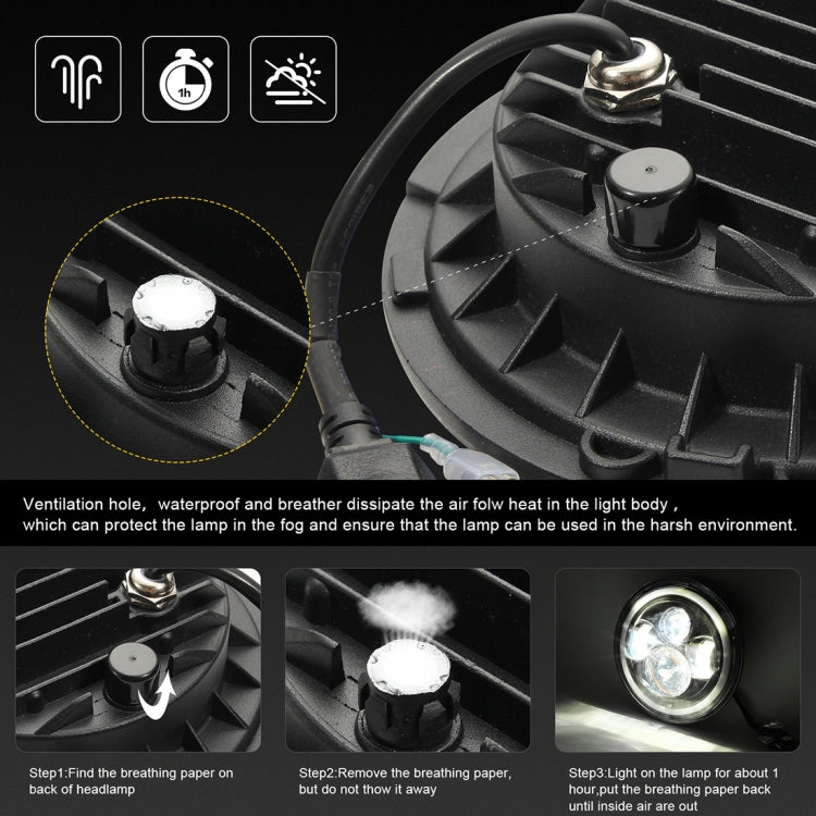 7 inch H4 / H13 DC 9V-30V 3000LM 6000K 30W IP67 4LED Lamp Beads Car Round Shape LED Headlight Lamps for Jeep Wrangler / Harley, with Angel Eye, Round Shape