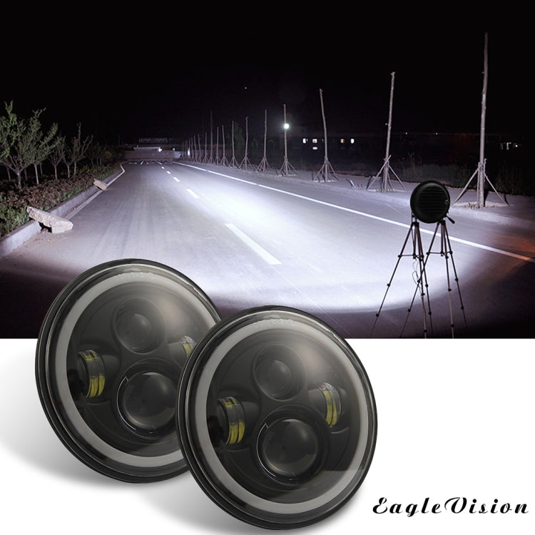 7 inch H4 / H13 DC 9V-30V 3000LM 6000K 30W IP67 4LED Lamp Beads Car Round Shape LED Headlight Lamps for Jeep Wrangler / Harley, with Angel Eye, Round Shape