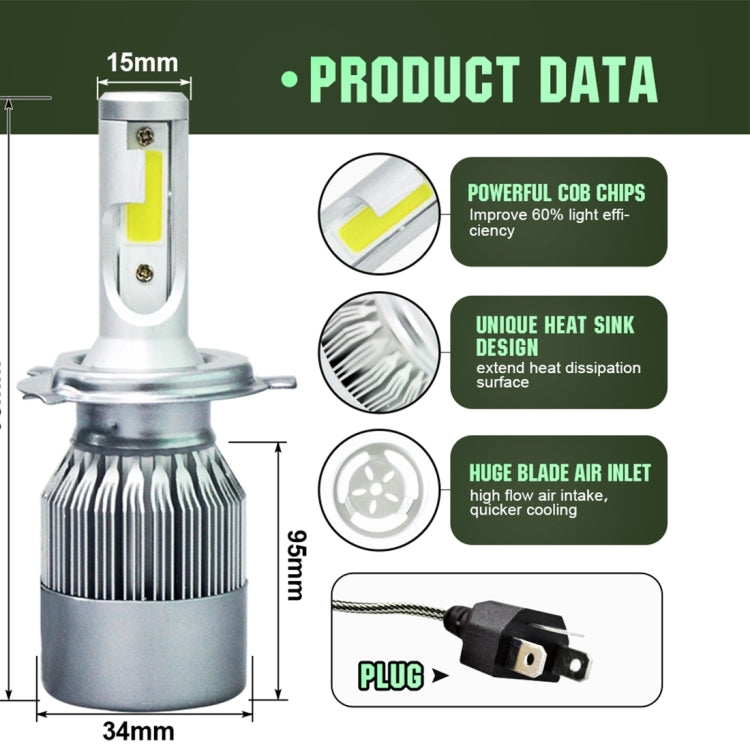 2pcs H4 18W 1800LM 6000K Waterproof IP68 Car Auto LED Headlight with 2 COB LED Lamps, DC 9-36V, H4