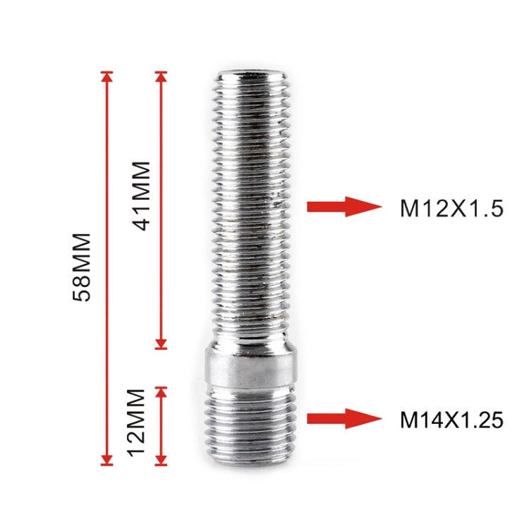 20 PCS 5.8cm Universal Car Modification Extended Wheels Stud Conversion M14x1.25 to M12x1.5 Screw Adapter LN032 LN033 LN044, 5.8cm M14x1.25 to M12x1.5