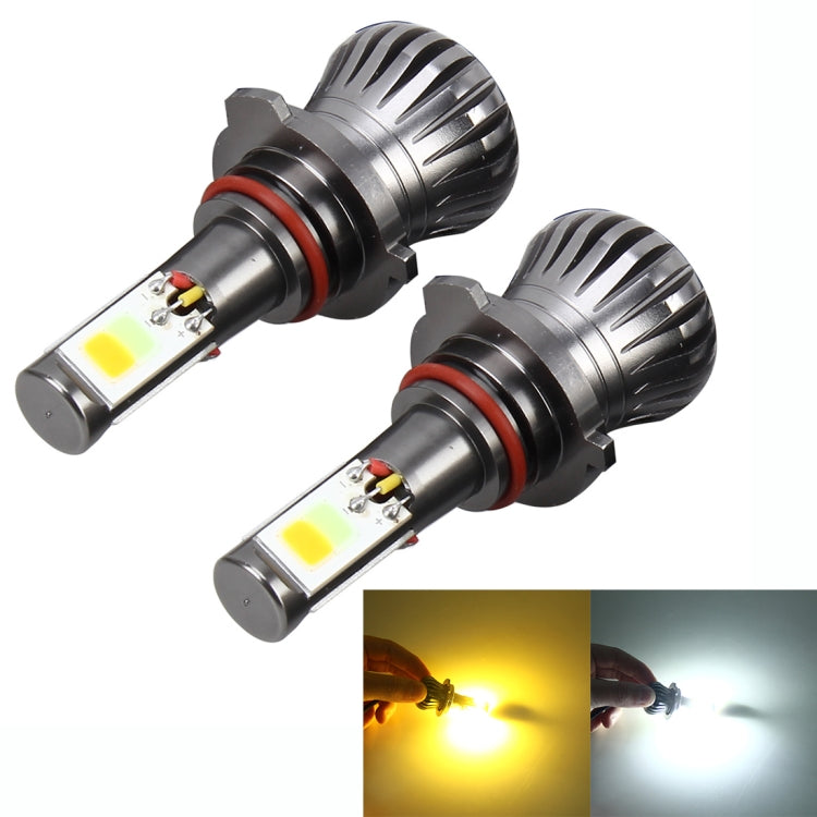 2 PCS 9006 HB4 6W 400LM Car LED Three-side COB Chips Fog Light Lamp Replacement, (White Light+Yellow Light), 9006 HB4