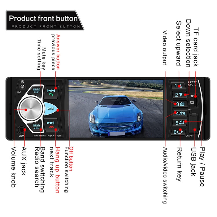 SWM-4022D HD 4.1 inch 12V Universal Car Radio Receiver MP5 Player, Support FM & Bluetooth & TF Card with Remote Control
