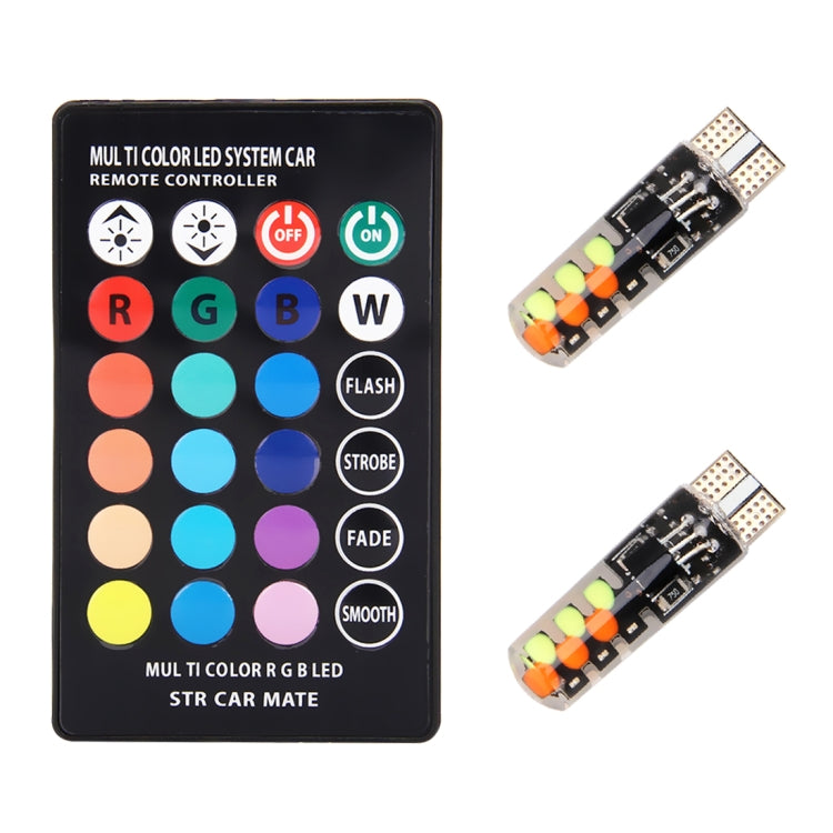 2 PCS W5W 194 T10 Multi Colors COB 12 SMD RGB LED Bulbs with Remote Control Wedge Side Lights License Plate Lamp, DC 12V, 2 PCS W5W 194 T10