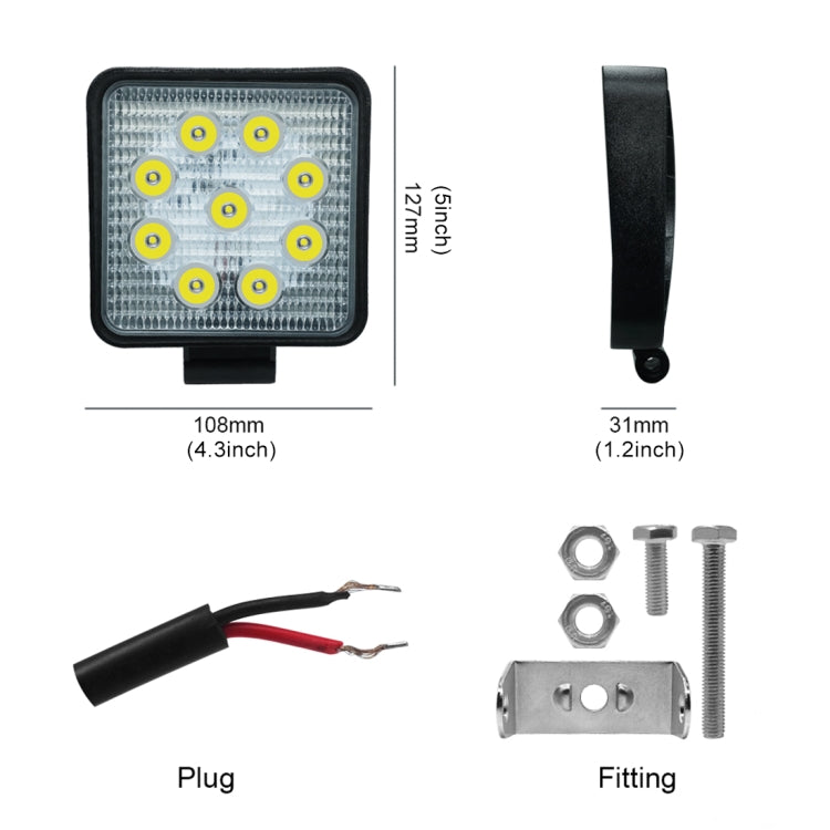 6.7W White Light Square-Shaped Waterproof Car Boat Marine Work Lights Spotlight LED Bulbs, DC 9-30V, 27W