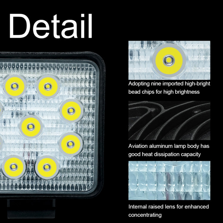 6.7W White Light Square-Shaped Waterproof Car Boat Marine Work Lights Spotlight LED Bulbs, DC 9-30V, 27W