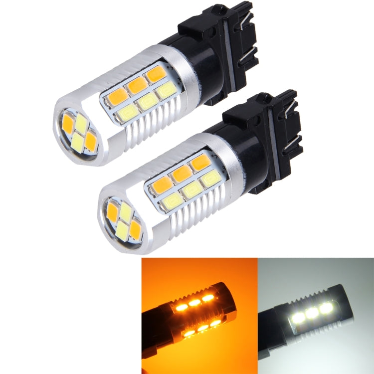 2 PCS T25-3157 6W 22 SMD-5730-LEDs White + Yellow Light Brake Light Turn Light, DC 12V, T25