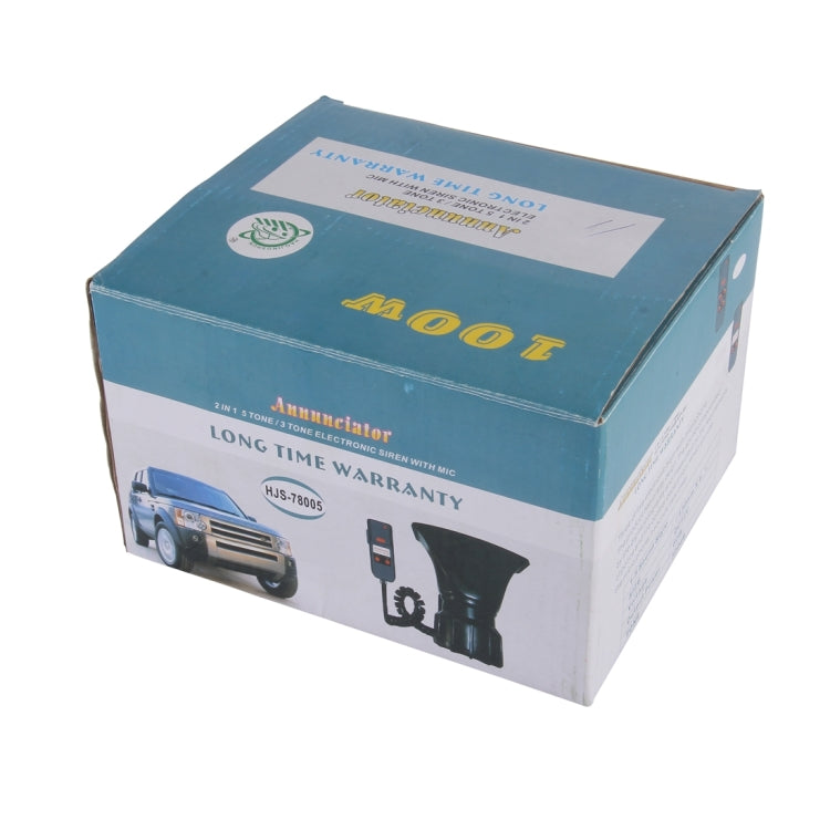 HJS-78005 12V 60W 300dB Car Electric Alarm Air Horn Siren Speaker 5 Sound Tone/ 3 Sound Tone Super Loud With Mic, Cable Length: 60cm, HJS-78005