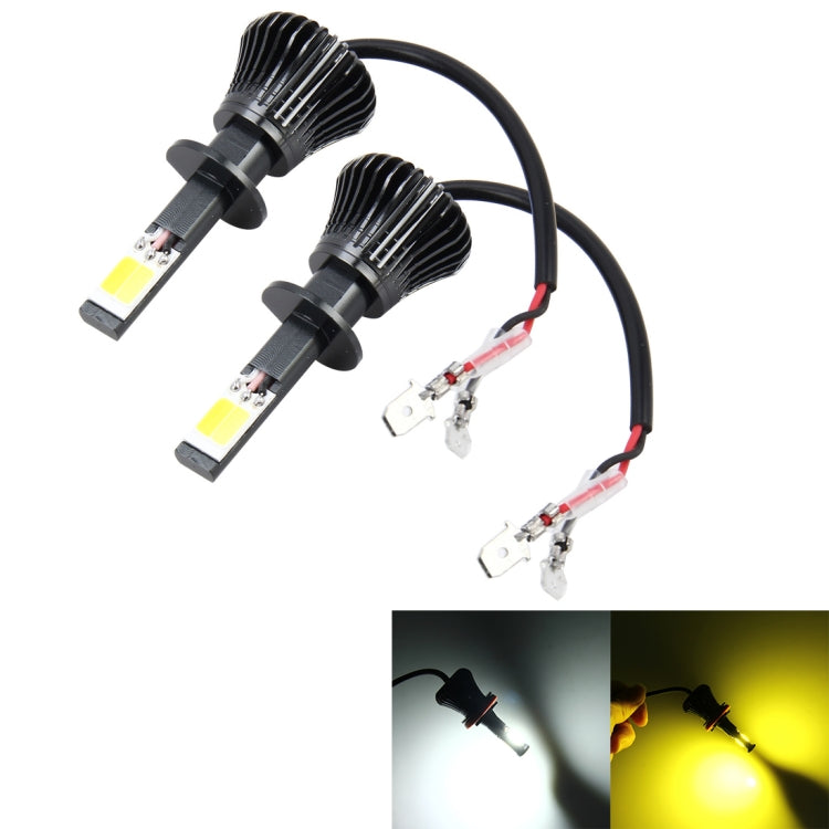 2 PCS H1 DC 12V 6W 6000K+3500K Car LED Fog Lights with Double-sided COB Lamps (White Light+Yellow Light), H1