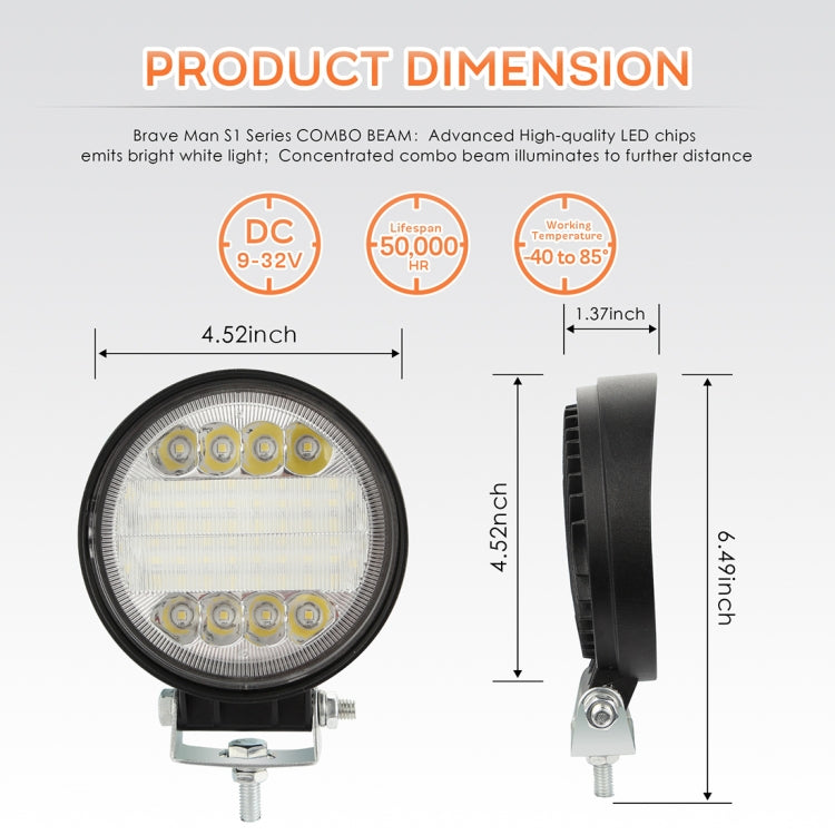 2 PCS 4 inch 15W Spot / Flood Light White Light Round-Shaped Waterproof Car SUV Work Lights Spotlight LED Bulbs, DC 9-30V, 4 inch 15W Round-Shaped