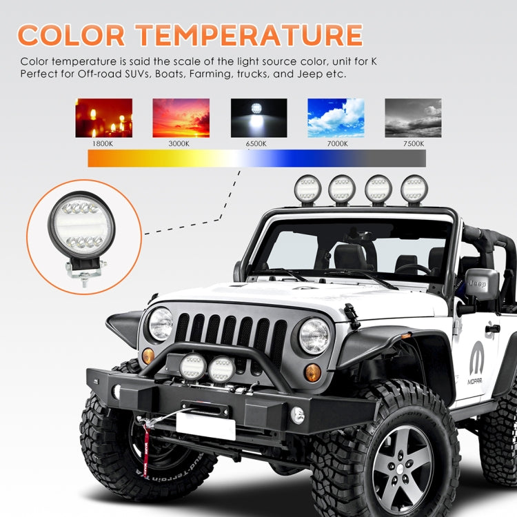 2 PCS 4 inch 15W Spot / Flood Light White Light Round-Shaped Waterproof Car SUV Work Lights Spotlight LED Bulbs, DC 9-30V, 4 inch 15W Round-Shaped