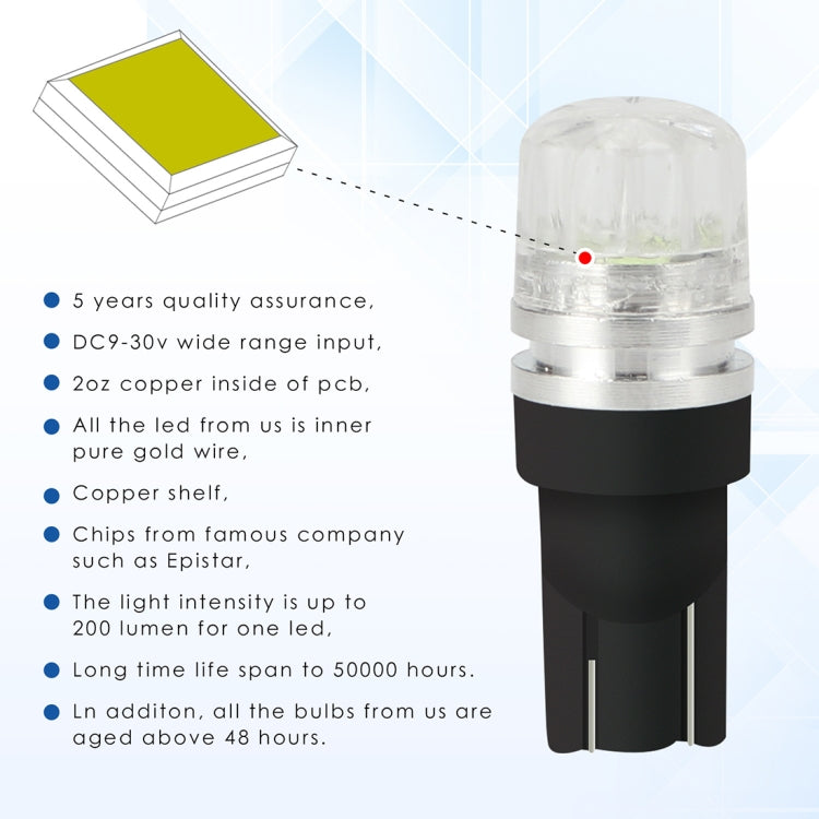 10 PCS T10 2W 100LM IP67 LEDs Bulbs Prismatic Shape Car Lens Decoder Mini Lamps DC 12V, with 2LEDs SMD-5730 Lamps