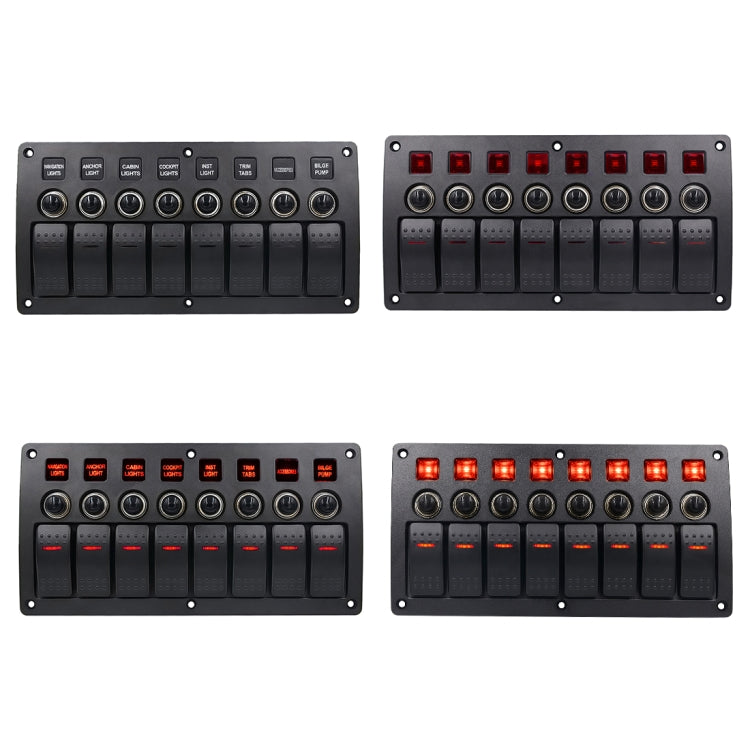 3Pin 8 Way Switches Combination Switch Panel with Light and Projector Lens for Car RV Marine Boat, 3Pin 8 Way