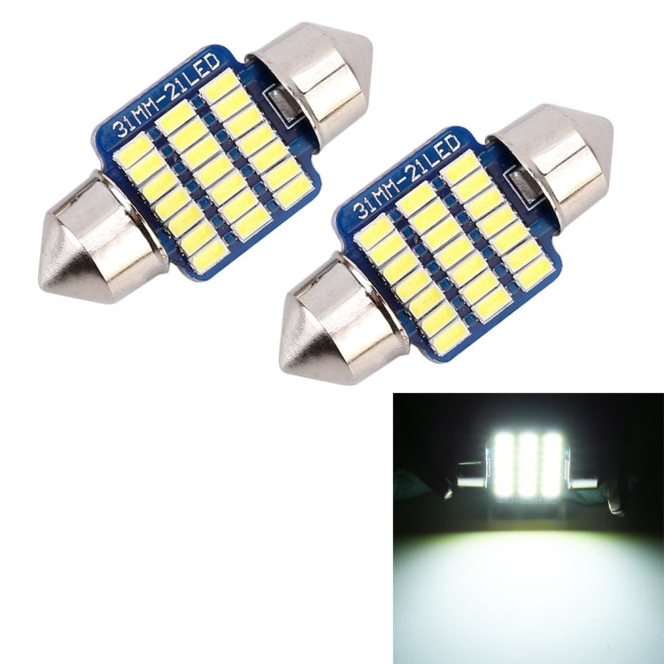 2 PCS 31mm DC12V / 1W / 6000K / 65LM 21LEDs SMD-3014 Car License Plate Light / Dome Light, with Decoder, 1W  31mm