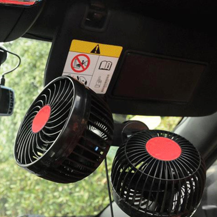 HUXIN HX-T606E 12W 360 Degree Adjustable Rotation Clip Two Head Low Noise Mini Electric Car Fan with Roller Switch, DC24V, HX-T606E