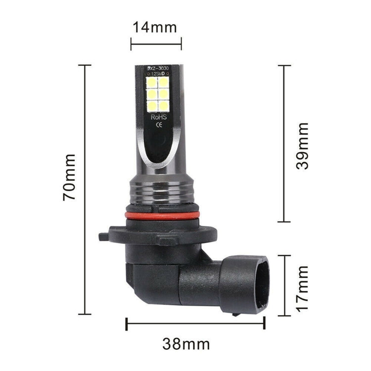 2 PCS 9006 DC12V-24V / 12W / 3000K / 800LM 12LEDs SMD-3030 Car LED Fog Light, 9006 (White Light), 9006