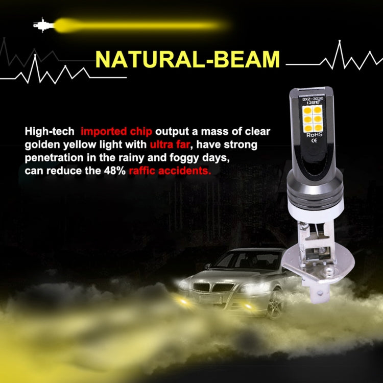2 PCS H1 DC12V-24V / 12W / 3000K / 800LM 12LEDs SMD-3030 Car LED Fog Light, H1