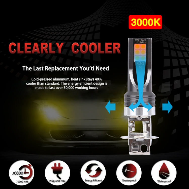 2 PCS H3 DC12V-24V / 12W / 3000K / 800LM 12LEDs SMD-3030 Car LED Fog Light, H3