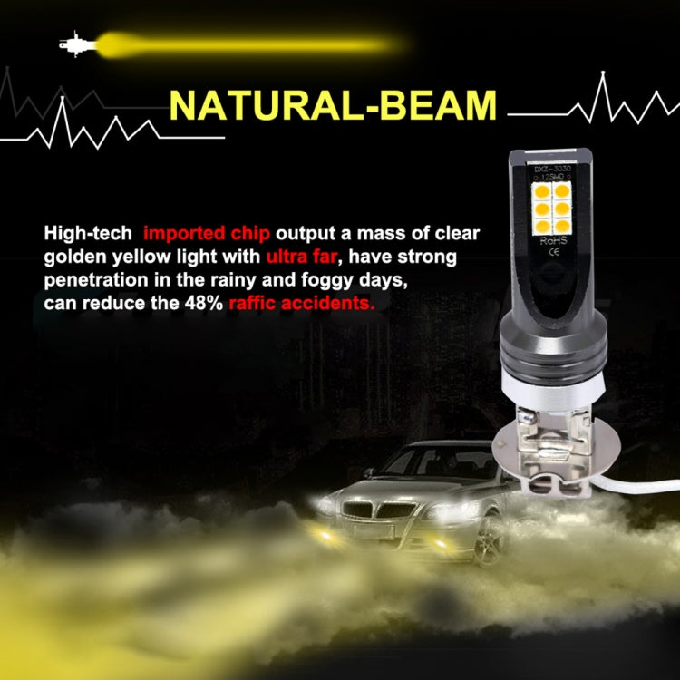 2 PCS H3 DC12V-24V / 12W / 3000K / 800LM 12LEDs SMD-3030 Car LED Fog Light, H3