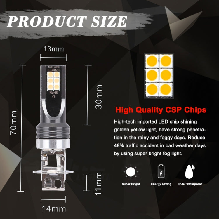 2 PCS H3 DC12V-24V / 12W / 3000K / 800LM 12LEDs SMD-3030 Car LED Fog Light, H3
