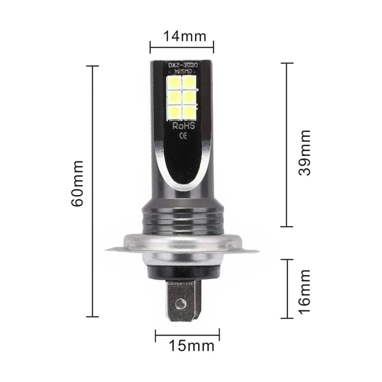2 PCS H7 DC12V-24V / 12W / 3000K / 800LM 12LEDs SMD-3030 Car LED Fog Light, H7 (White Light), H7