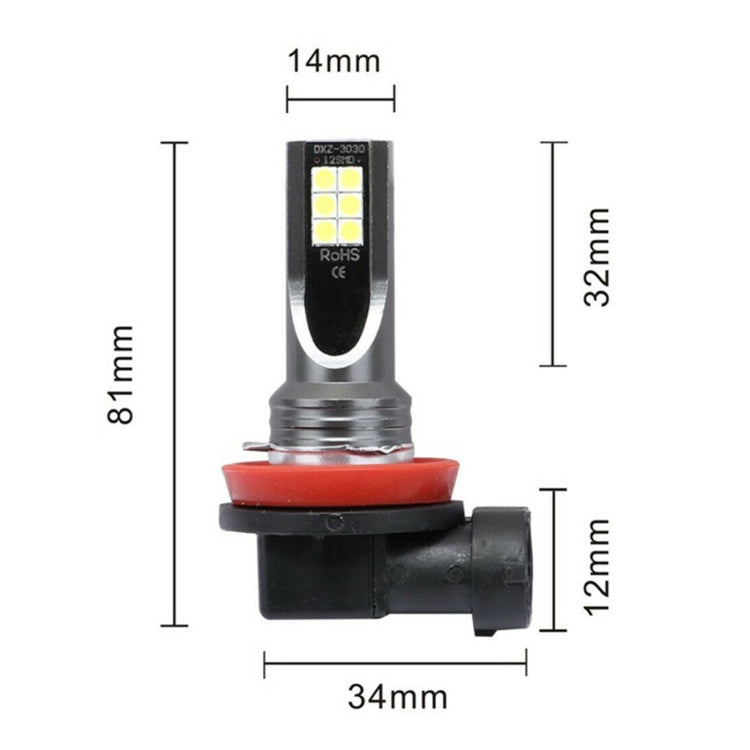 2 PCS H11 / H8 DC12V-24V / 12W / 3000K / 800LM 12LEDs SMD-3030 Car LED Fog Light, H1 (White Light), H11