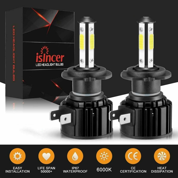 F8 H7 2 PCS 22W 3000LM 6000K Four Side DOB LED Headlight Fog Light Bulbs High Beam Conversion Kit DC 9-32V, H7