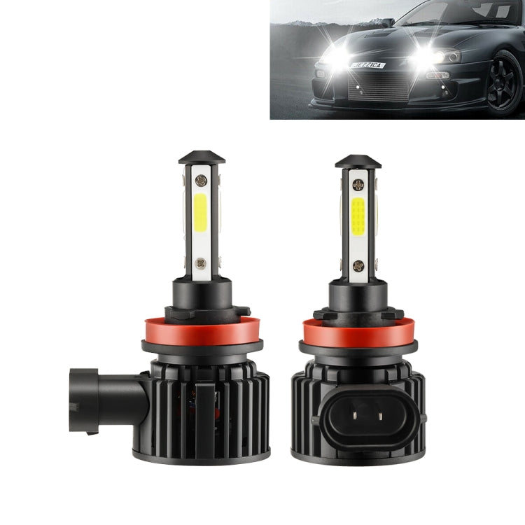 F8 H11 2 PCS 22W 3000LM 6000K Four Side DOB LED Headlight Fog Light Bulbs High Beam Conversion Kit DC 9-32V, H11