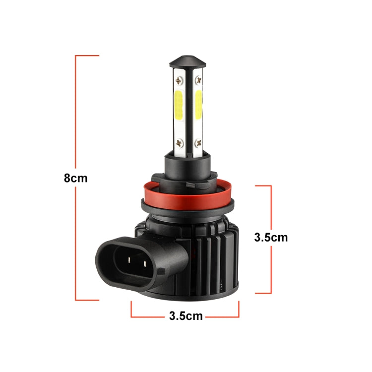 F8 H11 2 PCS 22W 3000LM 6000K Four Side DOB LED Headlight Fog Light Bulbs High Beam Conversion Kit DC 9-32V, H11