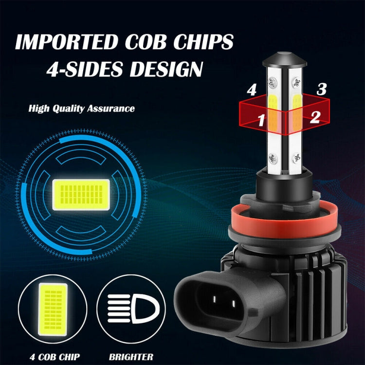 F8 H11 2 PCS 22W 3000LM 6000K Four Side DOB LED Headlight Fog Light Bulbs High Beam Conversion Kit DC 9-32V, H11