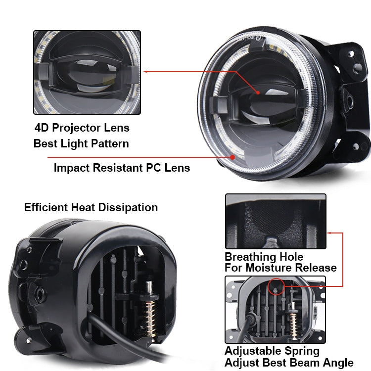 2 PCS 4 inch Car LED Angel Eyes Spotlight Modified Fog Lights for Jeep Wrangler / Dodge / Chrysler PT Cruiser, For Jeep / Dodge