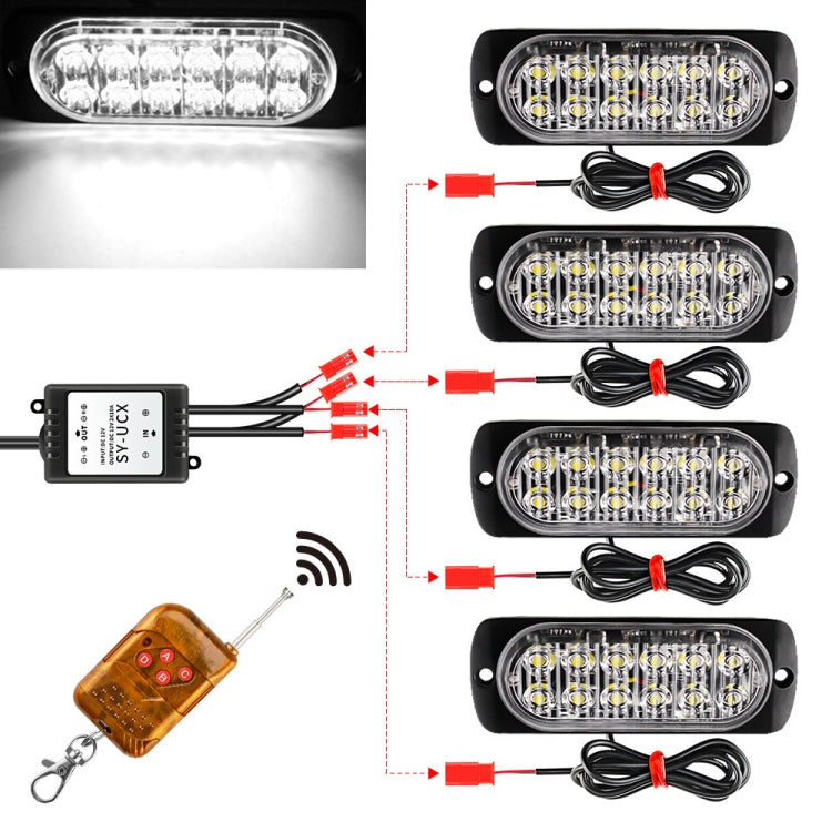 DC12V-24V / 18W 4 in 1 Front Grille Emergency Strobe Flash Warning Light Pickup 12LEDs Side Light Wireless Control 16 Modes