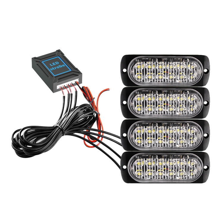 DC12V-24V / 18W 4 in 1 Front Grille Emergency Strobe Flash Warning Light Pickup 12LEDs Side Light Wireless Control 16 Modes