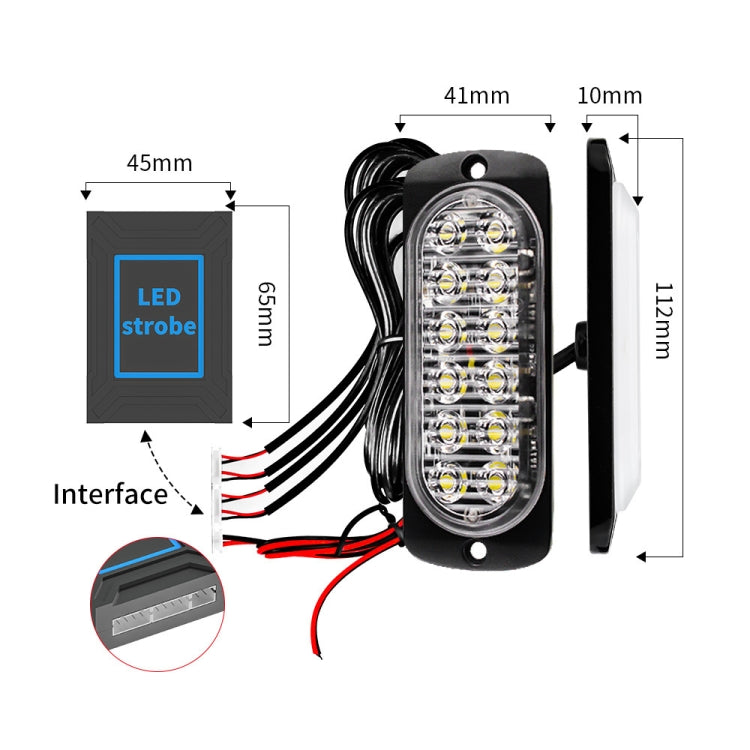 DC12V-24V / 18W 4 in 1 Front Grille Emergency Strobe Flash Warning Light Pickup 12LEDs Side Light Wireless Control 16 Modes