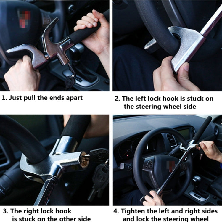 Car Adjustable Telescopic U Shape Steering Wheel Lock Anti-theft Cipher Lock with Safety Hammer, with Safety Hammer