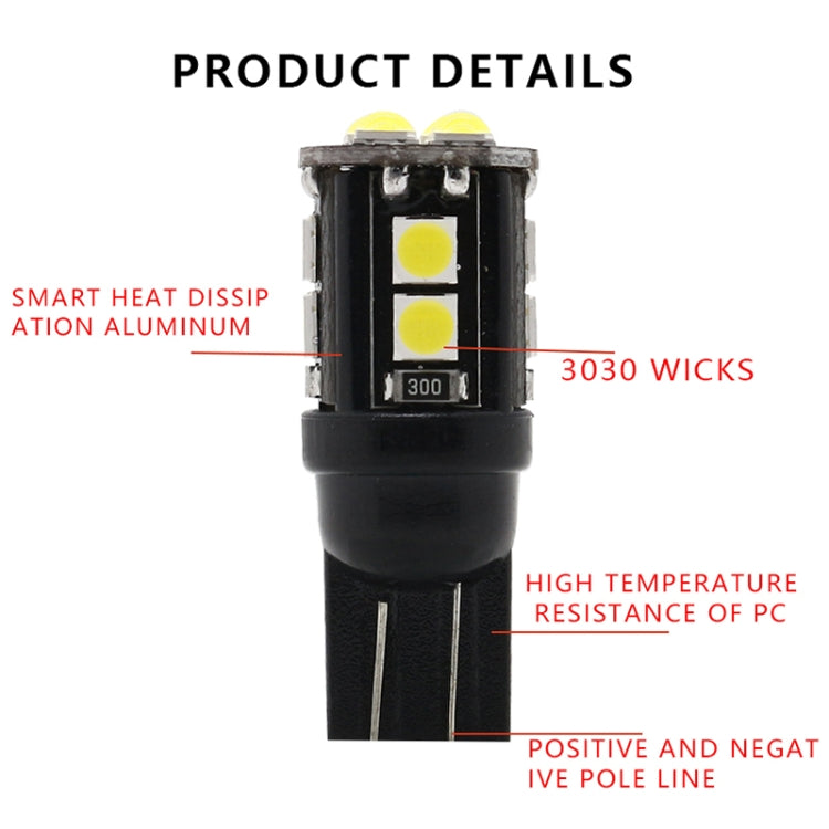10 PCS T10/168/194 DC12V / 1W / 6000K / 60LM Car Decoding Clearance Lights with 12LEDs SMD-3030 Lamp Beads, T10/168