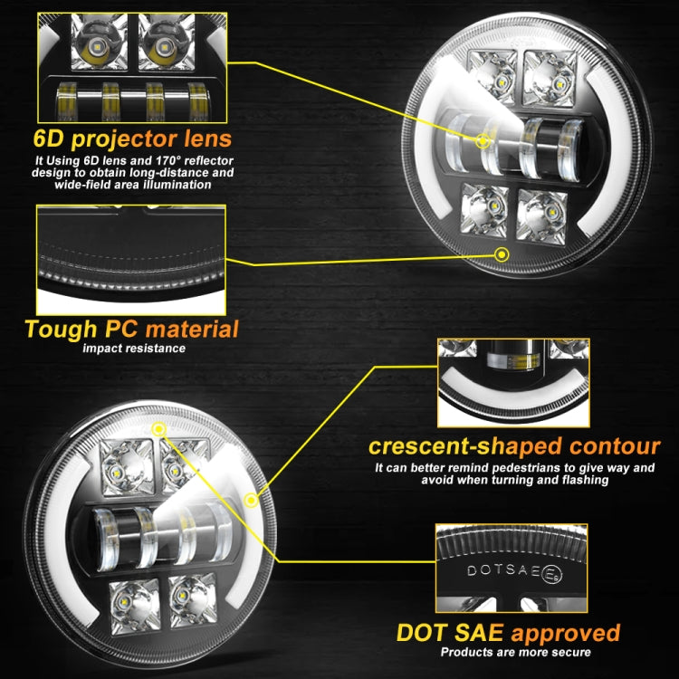 Car 7 inch DC9-30V  LED Headlight Modification Accessories for Jeep Wrangler, 7 inch Round