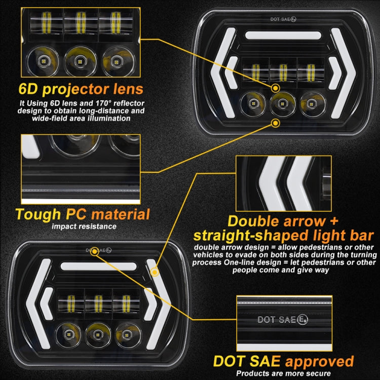 Car 7 inch Square DC9-30V  LED Headlight Modification Accessories for Jeep Wrangler, 7 inch Square