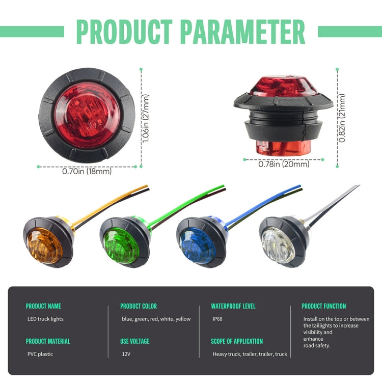 10 PCS MK-009 3/4 inch Car / Truck 3LEDs Side Marker Indicator Lights Bulb Lamp, MK-009(Red Light), MK-009(Blue Light), MK-009(Green Light), MK-009(White Light), MK-009(Yellow Light)
