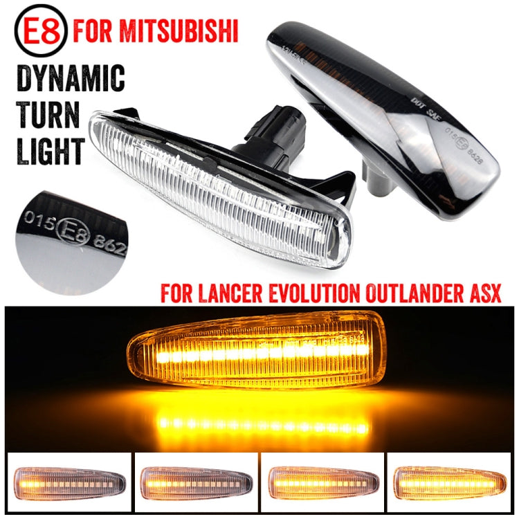 2pcs For Mitsubishi Lancer 2008-2018 Car Dynamic LED Fender Side Light, For Mitsubishi Lancer 2008-2018 (Transparent Black), For Mitsubishi Lancer 2008-2018 (Transparent)