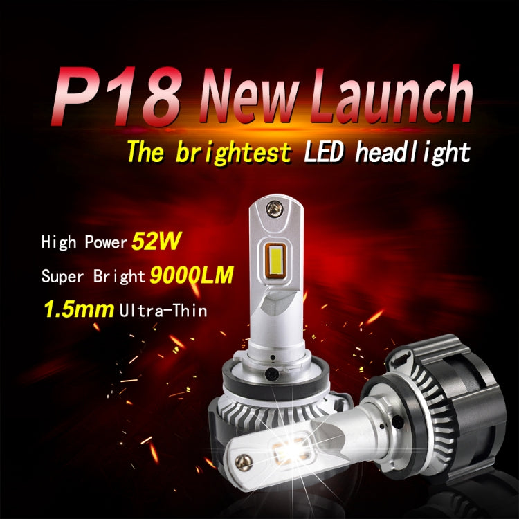 2 PCS P18 H7 DC11-30V 52W 6500K 6500LM Car LED Headlight Lamps, H7