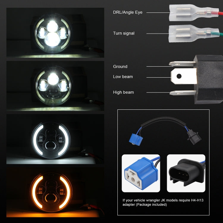 7 inch H4 / H13 DC 9V-30V 3000LM 3000K-6000K 25W Car Round Shape LED Headlight Lamps for Jeep Wrangler, with Angel Eye, For Jeep Wrangler