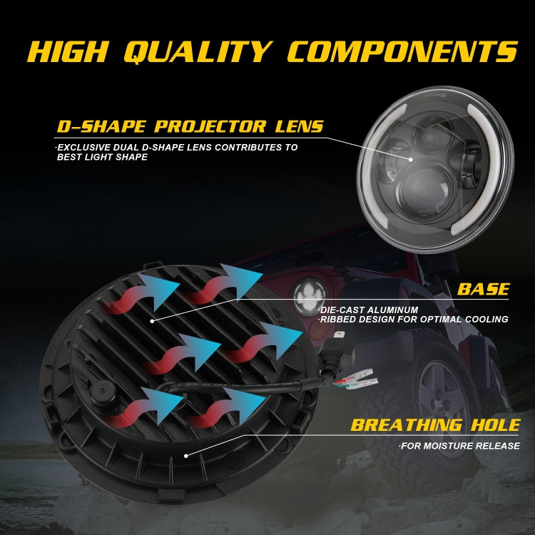 7 inch H4 / H13 DC 9V-30V 3000LM 3000K-6000K 25W Car Round Shape LED Headlight Lamps for Jeep Wrangler, with Angel Eye, For Jeep Wrangler