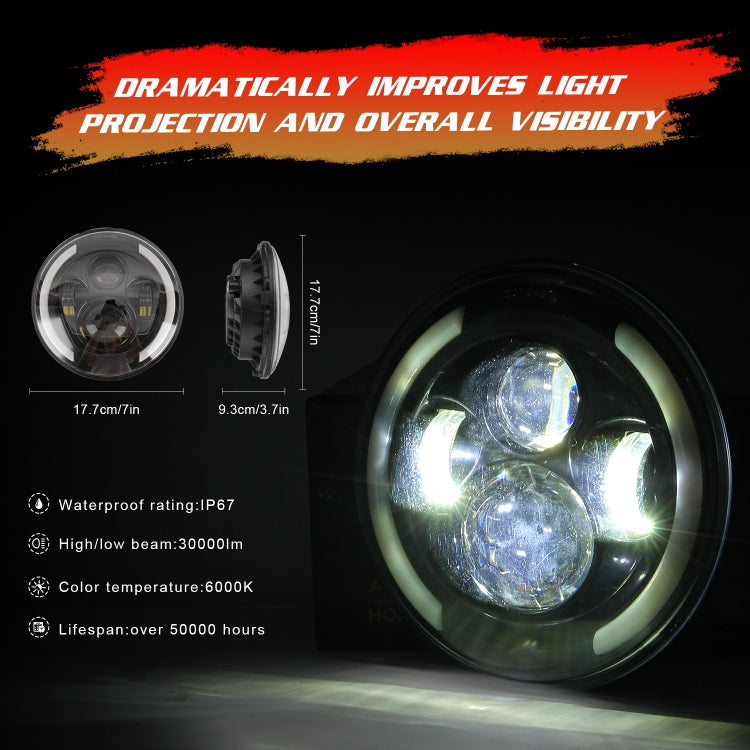 7 inch H4 / H13 DC 9V-30V 3000LM 3000K-6000K 25W Car Round Shape LED Headlight Lamps for Jeep Wrangler, with Angel Eye, For Jeep Wrangler