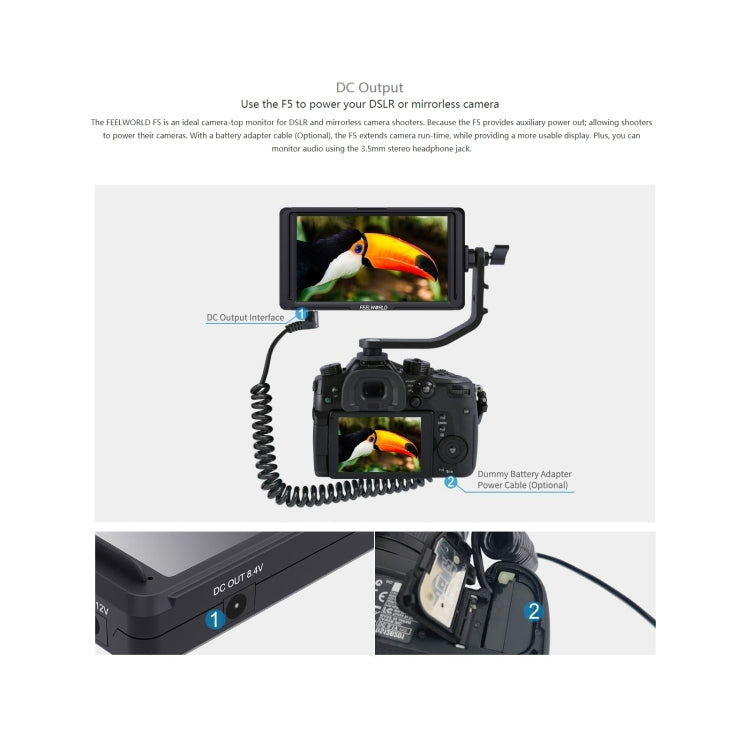 FEELWORLD F6S Full HD 1920x1080 5.0 inch IPS Screen DSLR Camera Field Monitor with Tilt Arm, Support 4K HDTV Input / Output, F6S