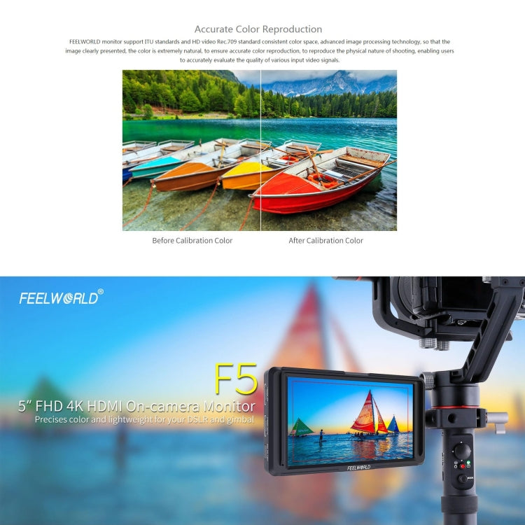 FEELWORLD F6S Full HD 1920x1080 5.0 inch IPS Screen DSLR Camera Field Monitor with Tilt Arm, Support 4K HDTV Input / Output, F6S