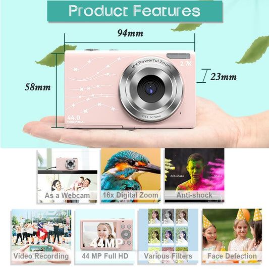 DC402 2.4 inch 44MP 16X Zoom 2.7K Full HD Digital Camera Children Card Camera, UK Plug