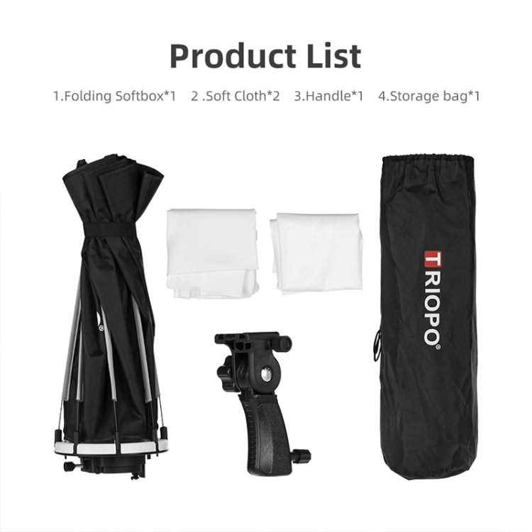 TRIOPO KS90 90cm Dome Speedlite Flash Octagon Parabolic Softbox Diffuser with Bracket Mount Handle for Speedlite, KS90