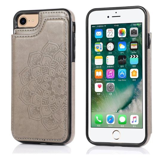 Double Buckle Mandala Pattern PU+TPU Protective Case with Card Slots & Holder & Photo Frame
